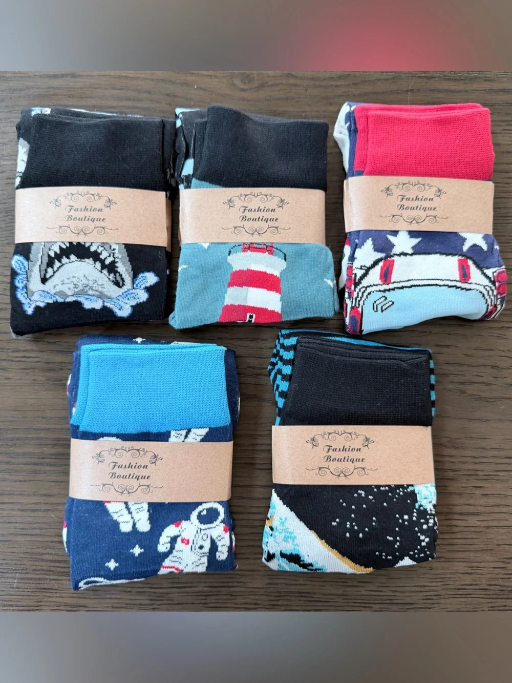 NWT Novelty Men's Crew Socks - Multi-Pattern 5-Pack